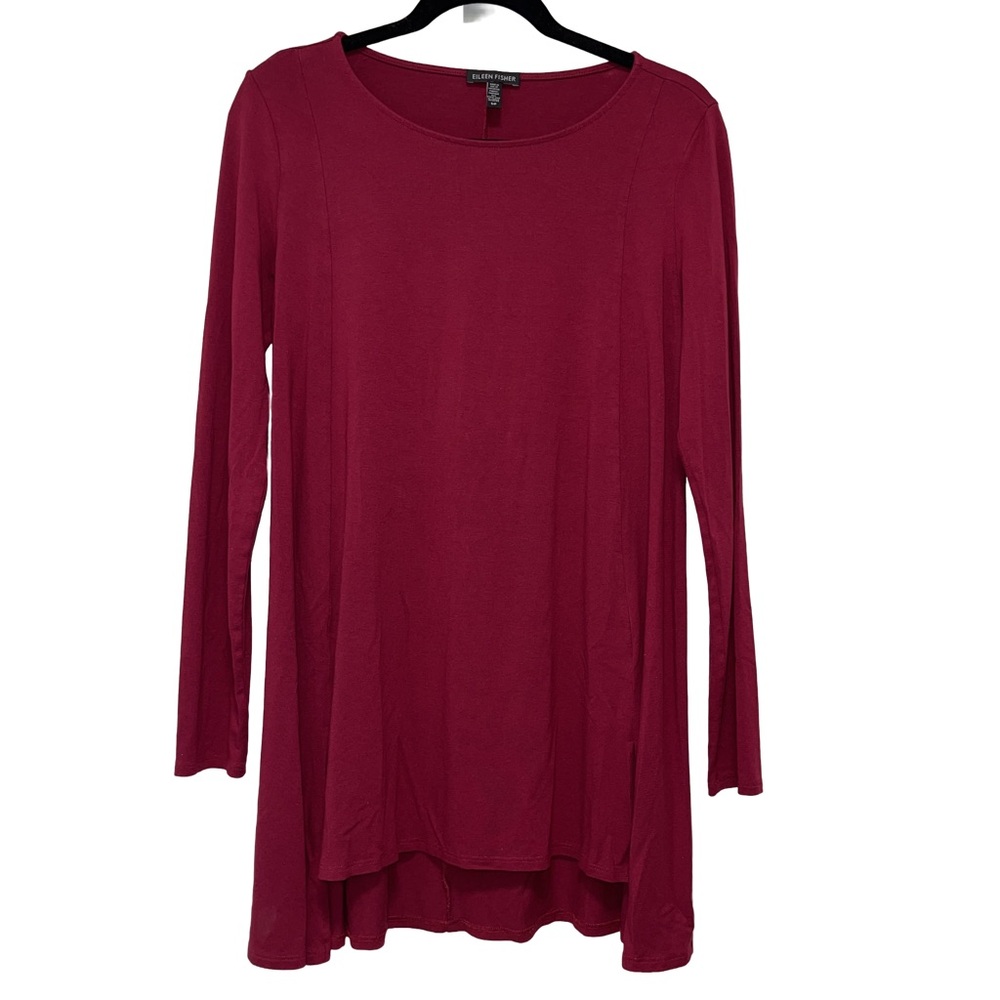 Eileen Fisher Lightweight Viscose Jersey Tunic Stretch Long Sleeve Artsy Size S